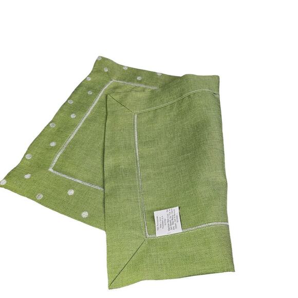Green Placemats Set of 8 Polka Dot Border Machine Washable 12x17 Poliviscose New - Picture 2 of 10